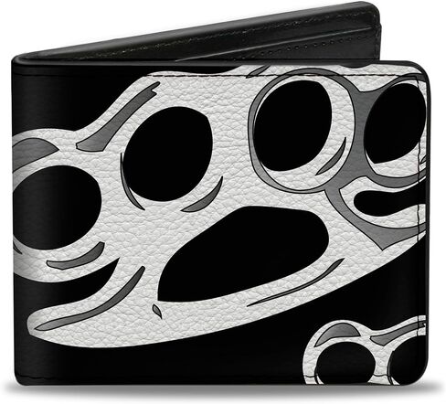 Buckle-Down Men's Wallet, Bifold, Brass Knuckles Skulls Roses Black White, Vegan Leather, 4.0" x 3.5" in Saudi Arabia