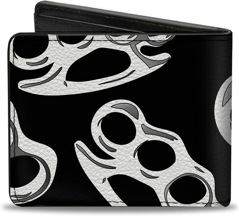Buckle-Down Men's Wallet, Bifold, Brass Knuckles Skulls Roses Black White, Vegan Leather, 4.0" x 3.5" in Saudi Arabia