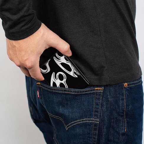 Buckle-Down Men's Wallet, Bifold, Brass Knuckles Skulls Roses Black White, Vegan Leather, 4.0" x 3.5" in Saudi Arabia