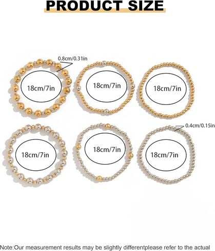 6 Pcs Two Tone Bracelets for Women Stackable Gold and Silver Beaded Bracelets Trendy Mixed Metal Beads Brace-lets Wedding Party Prom Daily Jewelry Gifts in Saudi Arabia