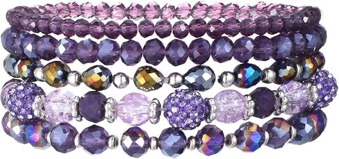 5 PCS Bohemian Beaded Bracelets for Women, Stackable Purple Bracelets for Women, Multilayered Purple Crystal Bracelets Boho Stretch Bracelet Costume Jewelry for Women in Saudi Arabia