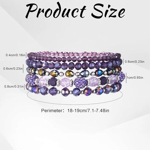 5 PCS Bohemian Beaded Bracelets for Women, Stackable Purple Bracelets for Women, Multilayered Purple Crystal Bracelets Boho Stretch Bracelet Costume Jewelry for Women in Saudi Arabia