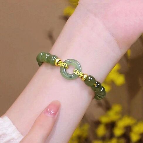 Hetian Jade Beaded Bracelet,Lucky Stretch Jade Bracelet for Wealth, Health, Success, Longevity, Protection & Fortune Ladies Jewelry in Saudi Arabia
