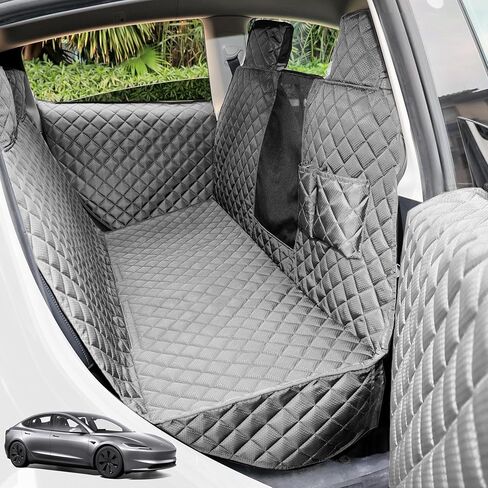PETICON Dog Seat Covers for Tesla Model 3 & Y Back Seat with 2 Pack Door Protectors, 100% Waterproof Dog Hammock for Tesla with Mesh Window & Headrest Protection Prevents Scratches and Scuffs in Kuwait