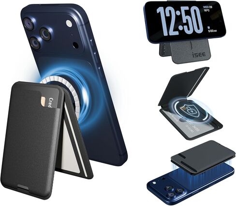 isee Magnetic Card Holder Wallet with MagSafe, Adjustable Stand for iPhone 16/15/14/13/12 Series Holds 5 Cards (Black) in Kuwait