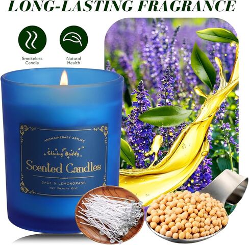 Sage & Lemongrass Scented Soy Candles for Home Spa Aromatherapy Candles with Natural Essential Oils | Long-Lasting Outdoor/Indoor Use, Calm Relaxation Gifts– 6OZ in Saudi Arabia