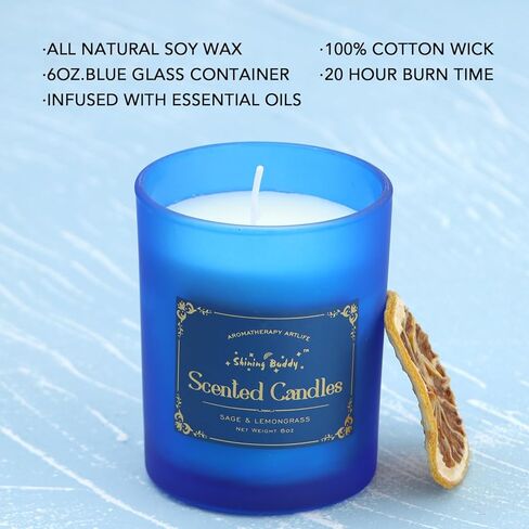 Sage & Lemongrass Scented Soy Candles for Home Spa Aromatherapy Candles with Natural Essential Oils | Long-Lasting Outdoor/Indoor Use, Calm Relaxation Gifts– 6OZ in Saudi Arabia