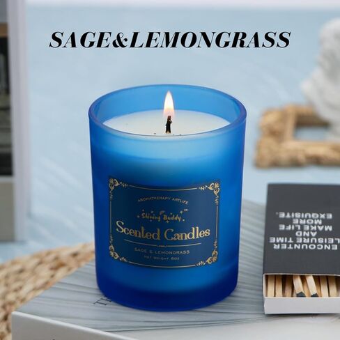 Sage & Lemongrass Scented Soy Candles for Home Spa Aromatherapy Candles with Natural Essential Oils | Long-Lasting Outdoor/Indoor Use, Calm Relaxation Gifts– 6OZ in Saudi Arabia