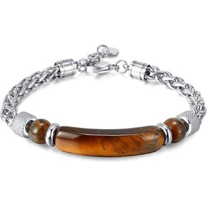 Zysta Stainless Steel Cuban Link Bracelet for Men Tiger Eye Healing Stone Bracelet Hypoallergenic Sliver Chakra Crystal Link Bracelets Adjustable Chain Bracelets for Men in Saudi Arabia
