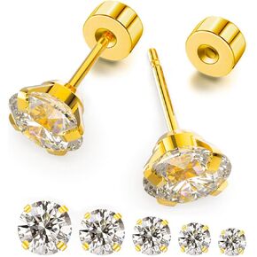 5 Pairs Threadless Flat Back Stud Earrings for Women Men,Cubic Zirconia 3/4/5/6/8mm, Surgical Steel Stud Earrings Sets for Cartilage Helix Tragus Piercing Jewelry in Kuwait
