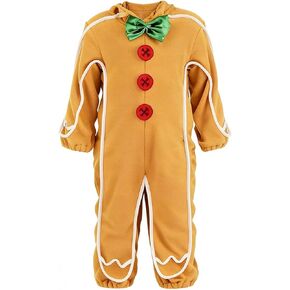 Gingerbread Man Costume Adults Unisex Christmas Gingerbread Man Hooded One Piece Jumpsuit for Xmas Party Outfits in Saudi Arabia