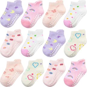 جوارب للأطفال الصغار قبضة غير قابلة للانزلاق جوارب قطنية للأولاد والبنات 12 عبوة للأطفال جوارب لطيفة للكاحل 6M-7Years in Kuwait