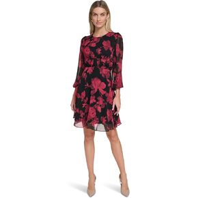 Calvin Klein Womens Long Balloon Sleeve Chiffon Fit & Flare Mini Dress in Saudi Arabia