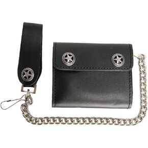 Milwaukee Leather MLW7823 Men's 4.25" Western Star Black Bi-Fold Leather Biker Wallet w/Anti-Theft Stainless Steel Chain - 4.25 Inch in Kuwait