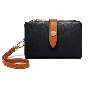 Genuine Leather Wallet for Women RFID Blocking Trifold Wristlet with Zipper Coin Pocket Brown (Blue) in Kuwait