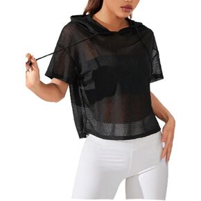 Remidoo Women Fishnet Mesh Workout Crop Top Short Sleeve Cropped Hoodie Athletic Gym Yoga Tops in Saudi Arabia