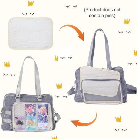 Kawaii Ita Bag Crossbody, Pin Purse, Messenger Bag Pin Display,Shoulderbag with Transparent Incert, Corduroy in Saudi Arabia