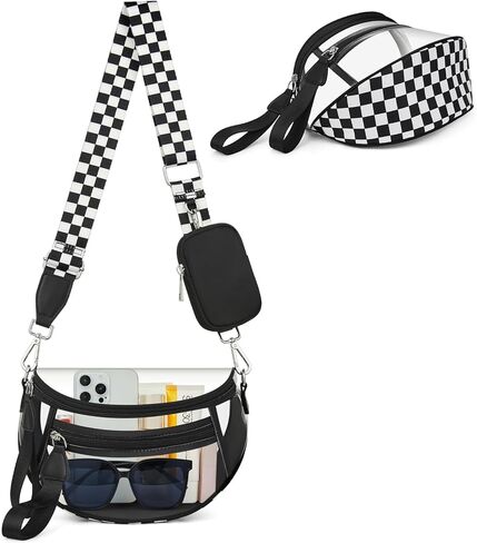 Clear Checkered Crossbody Bags for Stadium Events, Clear Purse Bum Bag for Women Concert Sport with RFID Coin Purse in Saudi Arabia
