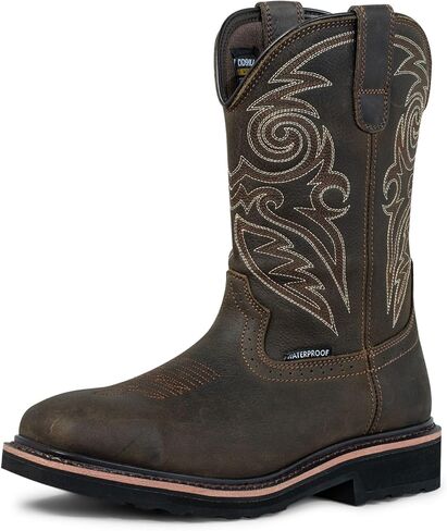 Steel Toe Work Boots for Men Cowboy Boots Square Toe Waterproof Leather Rancher Western Safety Shoes Brown in Saudi Arabia