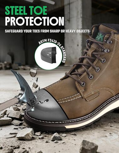 SKPRO Men's Steel Toe Work Boots, 6'' Moc Toe Safety Boots, Non Slip Comfortable Construction Wedge Work Shoes in Saudi Arabia