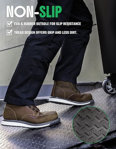 SKPRO Men's Steel Toe Work Boots, 6'' Moc Toe Safety Boots, Non Slip Comfortable Construction Wedge Work Shoes in Saudi Arabia