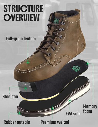 SKPRO Men's Steel Toe Work Boots, 6'' Moc Toe Safety Boots, Non Slip Comfortable Construction Wedge Work Shoes in Saudi Arabia