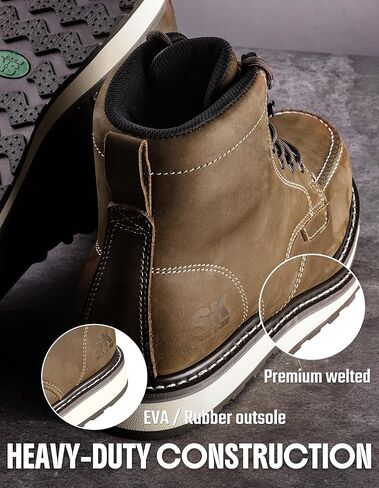 SKPRO Men's Steel Toe Work Boots, 6'' Moc Toe Safety Boots, Non Slip Comfortable Construction Wedge Work Shoes in Saudi Arabia