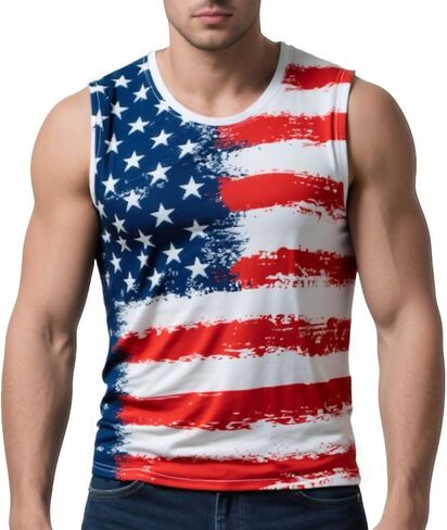قمصان رجالي بدون أكمام تحمل العلم الأمريكي، قمصان بدون أكمام للعضلات في صالة الألعاب الرياضية الوطنية، قمصان للشاطئ in Kuwait