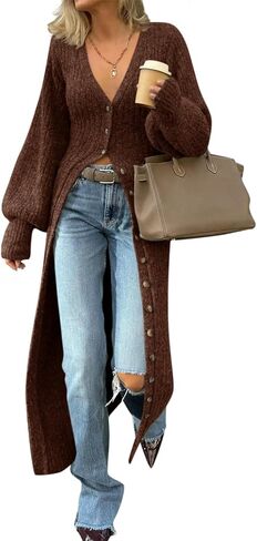 SKAYS Women's Long Cardigan Sweater Chunky Button Up Duster Cardigan 2025 Knit Long Sleeve V Neck Ribbed Winter Clothes in Saudi Arabia