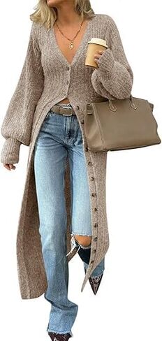 SKAYS Women's Long Cardigan Sweater Chunky Button Up Duster Cardigan 2025 Knit Long Sleeve V Neck Ribbed Winter Clothes in Saudi Arabia