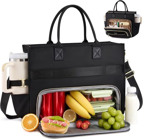 LOVEVOOK Insulated Lunch Bag,2-in-1 Work Tote Bag with Lunch Compartment,Large Capacity Professional Work Bag for Women,15.6 Inch Laptop Bag with Cup Holder for Teacher,Nurse,College,Office,Travel in Saudi Arabia