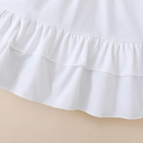 Girls Ruffle Trim Dress Solid Color A-line Swing Tiered Casual Skirt Lapel Party Dresses 2-8T in Kuwait