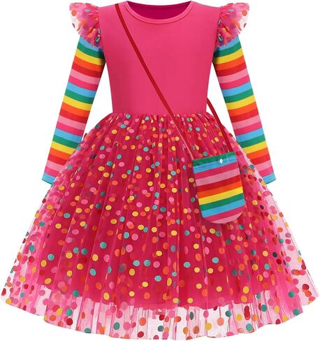 Toddler Girls Dresses Long Sleeve Rainbow Tutu Dress Fall Winter School Holiday Party Casual Dress 3-8Y in Saudi Arabia