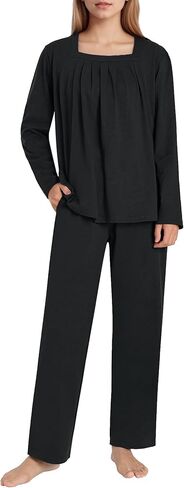 Latuza Women's Petite Cotton Pajamas Set Petite Size Square Neck Top Pants Pjs in Saudi Arabia