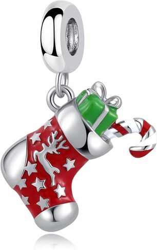 Merry Christmas Stocking Dangle Charm Reindeer Snowflake Colorful Enamel Bead Compatible with Pandora Bracelets Xmas Present Women in Saudi Arabia