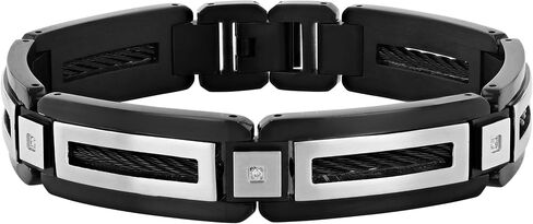 Men's -Accented Stainless Steel Link Bracelet with Black Finish 8.75" in Saudi Arabia