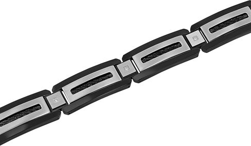 Men's -Accented Stainless Steel Link Bracelet with Black Finish 8.75" in Saudi Arabia