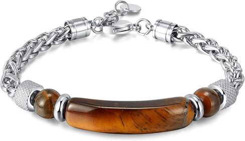 Zysta Stainless Steel Cuban Link Bracelet for Men Tiger Eye Healing Stone Bracelet Hypoallergenic Sliver Chakra Crystal Link Bracelets Adjustable Chain Bracelets for Men in Saudi Arabia