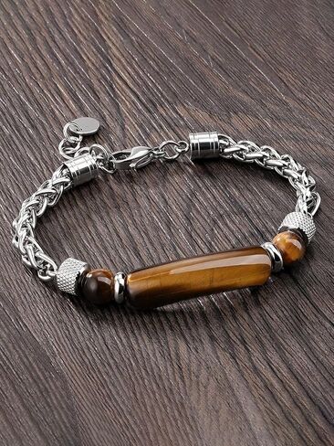Zysta Stainless Steel Cuban Link Bracelet for Men Tiger Eye Healing Stone Bracelet Hypoallergenic Sliver Chakra Crystal Link Bracelets Adjustable Chain Bracelets for Men in Saudi Arabia