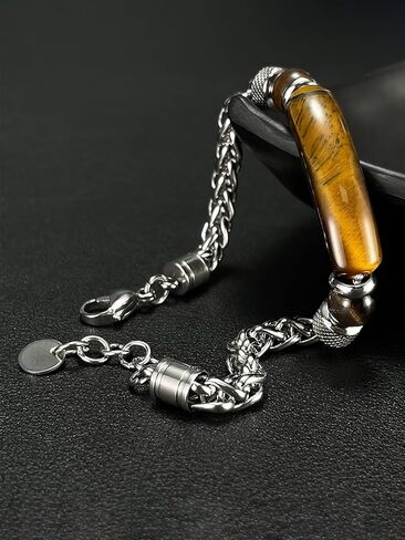 Zysta Stainless Steel Cuban Link Bracelet for Men Tiger Eye Healing Stone Bracelet Hypoallergenic Sliver Chakra Crystal Link Bracelets Adjustable Chain Bracelets for Men in Saudi Arabia