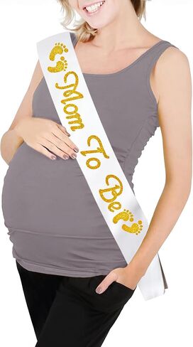 Mom to be Sash, Satin with Gitter Font with Baby Foot, Best Baby Shower Mommy Decorations Mother Gifts, Gender Reveal Party Baby Boy Or Girl Neutral (Black - Silver) in Kuwait