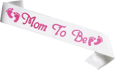 Mom to be Sash, Satin with Gitter Font with Baby Foot, Best Baby Shower Mommy Decorations Mother Gifts, Gender Reveal Party Baby Boy Or Girl Neutral (Black - Silver) in Kuwait