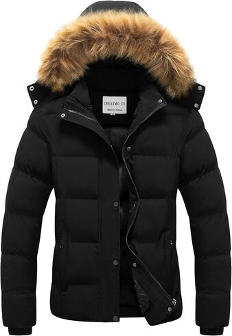 CREATMO US Women's Winter Jacket Warm Thicken Quilted Puffy Jackets Waterproof Snow Coat with Removable Hood in Saudi Arabia