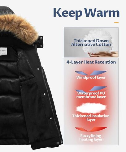 CREATMO US Women's Winter Jacket Warm Thicken Quilted Puffy Jackets Waterproof Snow Coat with Removable Hood in Saudi Arabia