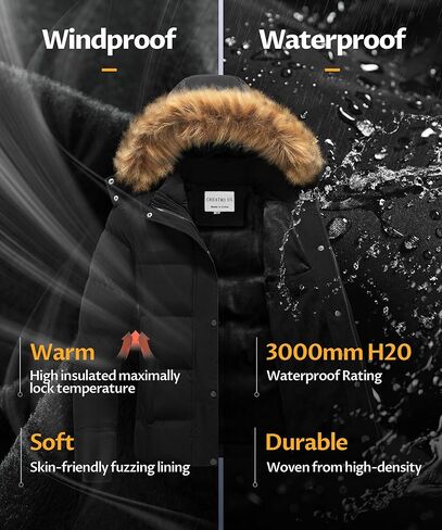 CREATMO US Women's Winter Jacket Warm Thicken Quilted Puffy Jackets Waterproof Snow Coat with Removable Hood in Saudi Arabia