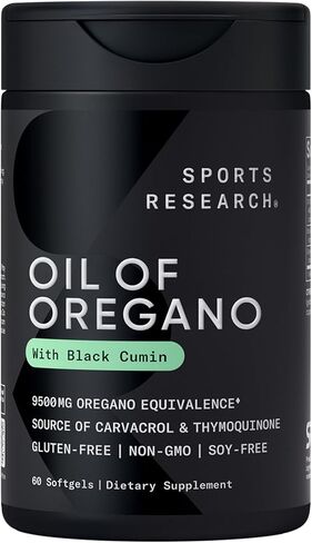 Sports Research® زيت الأوريجانو 9500 مجم مع زيت بذور الكمون الأسود وزيت الزنجبيل - 3-1 مكمل مضاد للأكسدة غني بالثيموكينون والكارفاكرول - خالي من الغلوتين · غير معدل وراثيًا - 60 كبسولة هلامية in Saudi Arabia