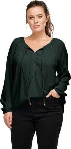 ellos Plus Size Tie Neck Peasant Tunic in Saudi Arabia