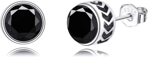 Genuine Black Onyx Earrings 925 Sterling Silver Vintage Retro Style Studs 8.5mm Natural Black Agate Unisex Jewelry for Women Men in Saudi Arabia