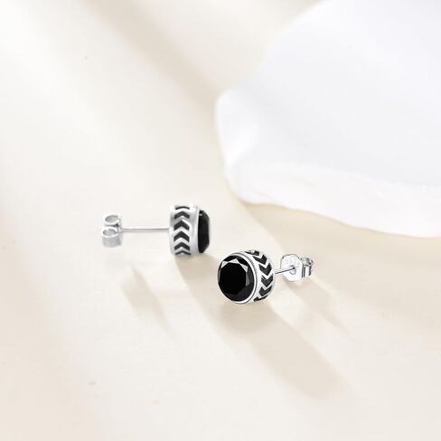 Genuine Black Onyx Earrings 925 Sterling Silver Vintage Retro Style Studs 8.5mm Natural Black Agate Unisex Jewelry for Women Men in Saudi Arabia
