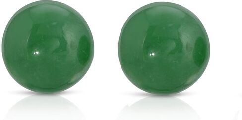 14K Yellow Gold Large 10mm Genuine Jade Stud Earrings in Saudi Arabia
